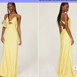 IEENA FOR MAC DUGGAL Butter Yellow Twist Front Gown Maxi Dress Size 12